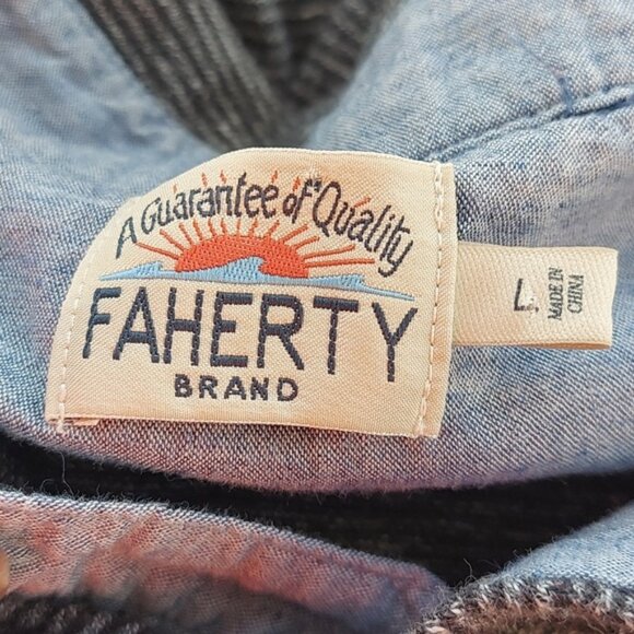 Faherty Gray Stripe Long Sleeve Movement Polo Size Large - Picture 6 of 14